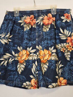 New Puritan Swim Trunks Mens Sz L 36/38 Navy Blue Floral Lined Pockets Vtg Cars